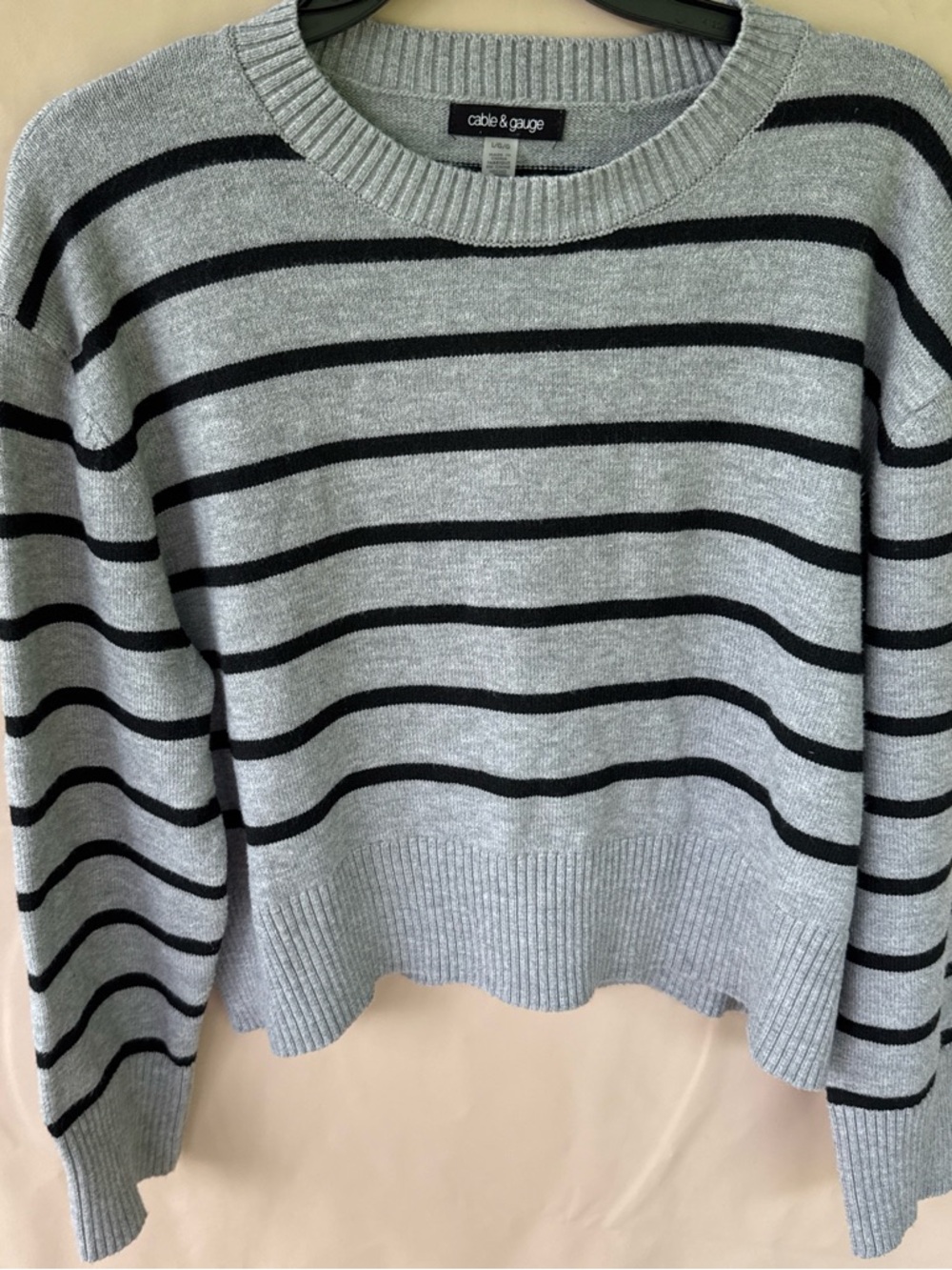 Gray Crewneck Sweater with Black Stripes